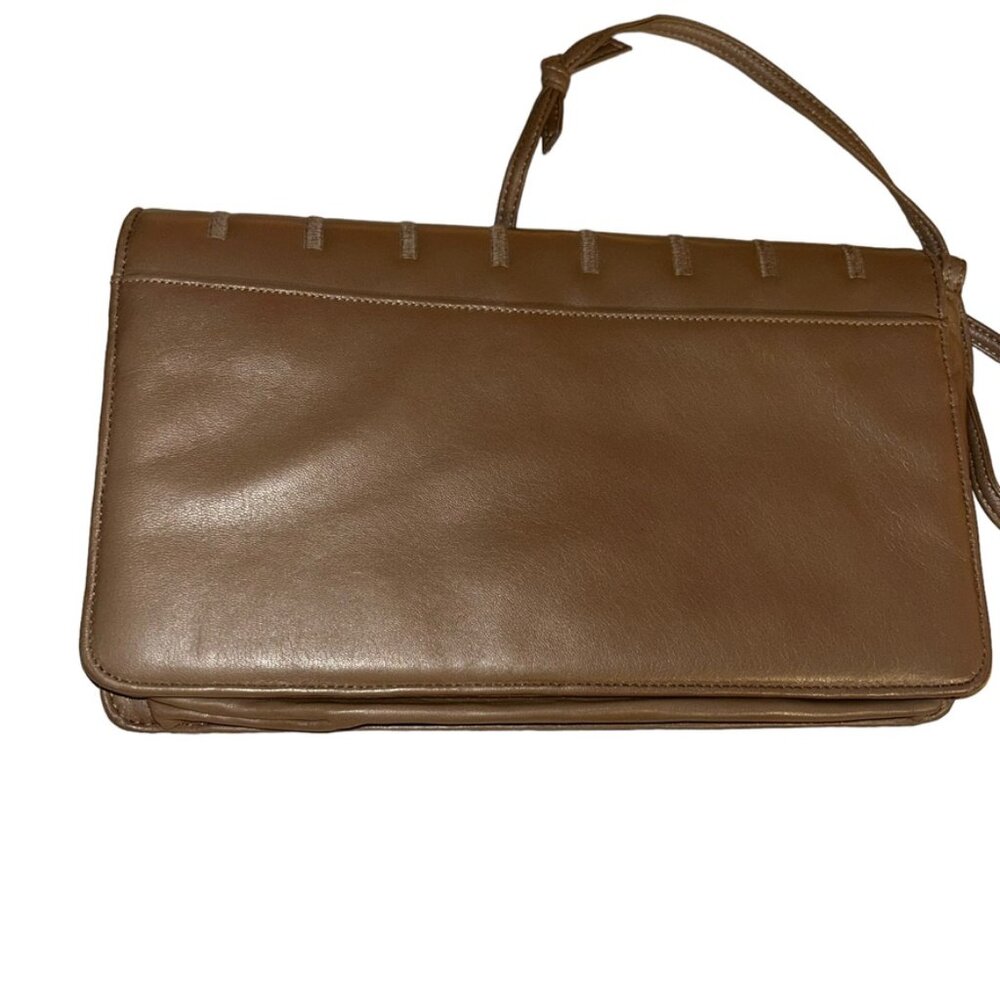 anne klein vintage taupe khaki leather patchwork look classic shoulder b… - Picture 2 of 9